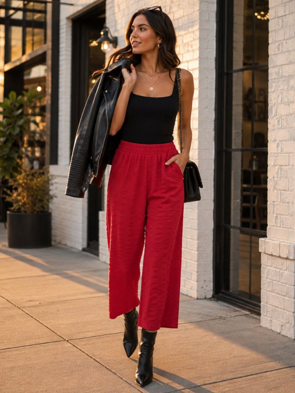 Jones New York Textured Wide Leg Crop Pants | Red | NWT | Medium
